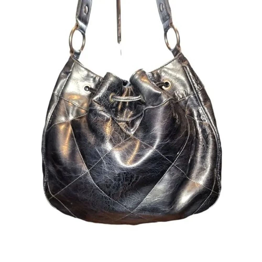 Simply Vera Vera Wang‎ Black Faux Leather Drawstring Hobo Bag 14